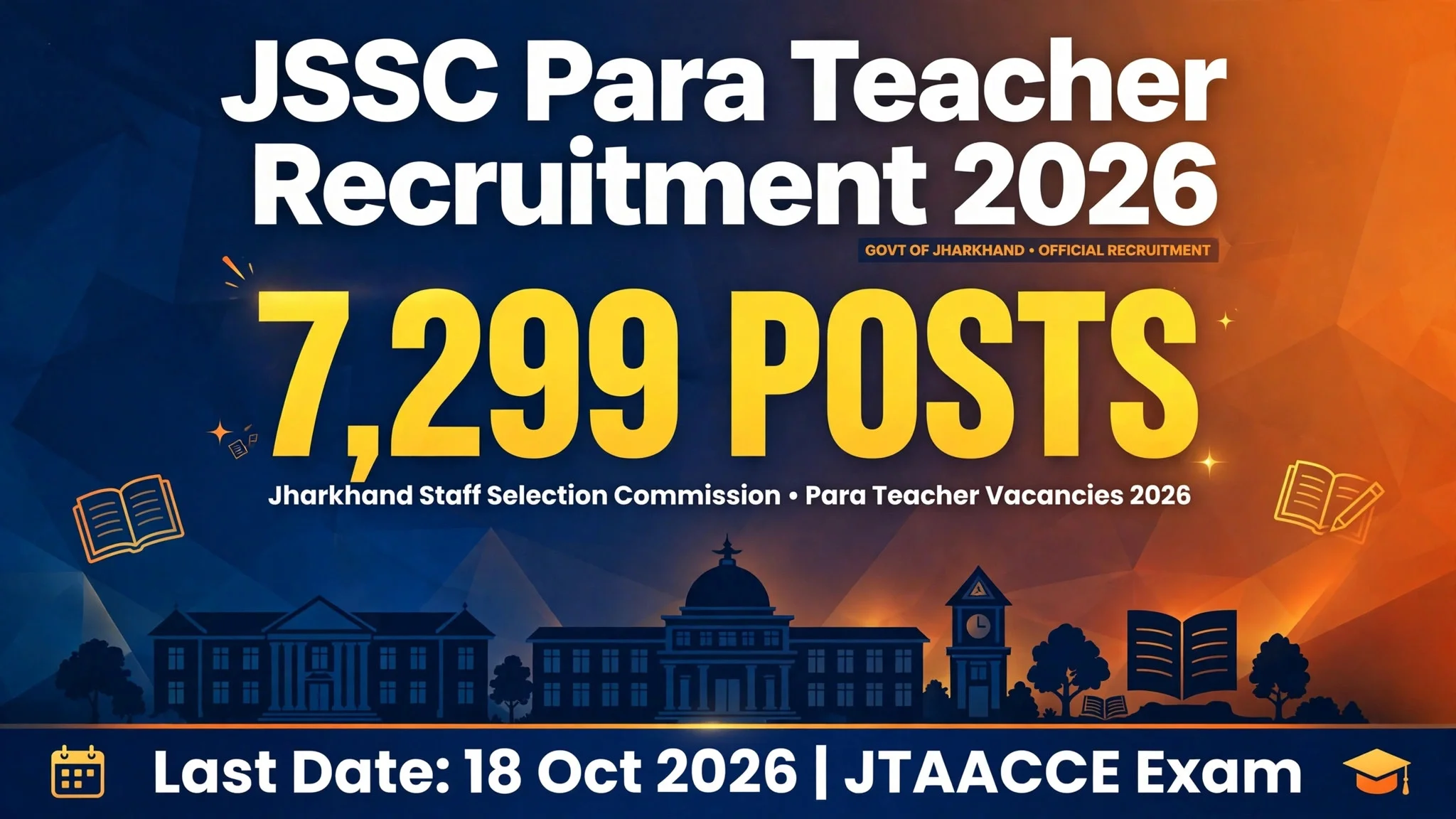 JSSC Para Teacher Recruitment 2026 – 7,299 JTAACCE posts, last date 18 Oct 2026
